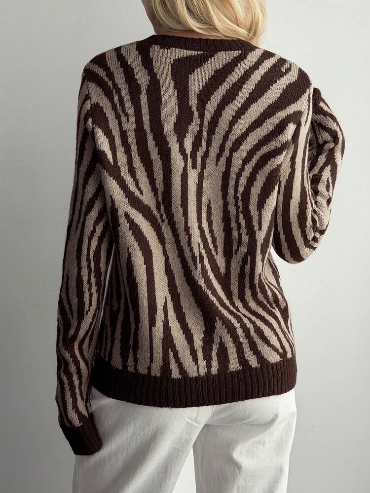 Women's Autumn/Winter Fashion Casual Loose Striped Color Block Pullover Knit Sweater