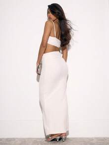 MUSERA Conjunto coordinado de top corto ajustado y vestido maxi ajustado para ocasiones, sexy para salir por la noche, elegante para invierno, lindo para Halloween, encantador para fiestas, chic para despedida de soltera, boda, novia y primavera - Blanco - Ver 4
