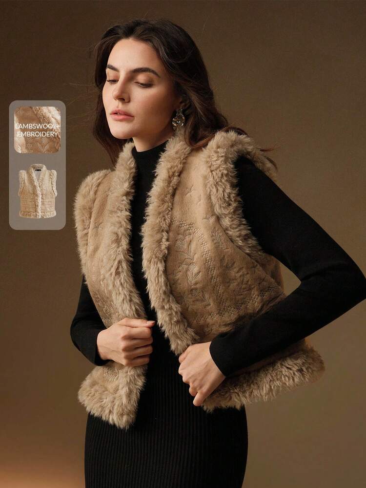 Chaqueta tipo chaleco bordada vintage, otoño/invierno