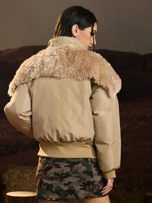 Easelle Furry Collar Elegant Women Padded Coat New Year Women Winter Clothes For Women  Brown Top Quilted And Thickened For Warmth And Comfort