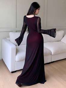 Feyla Women's Elegant Sexy Party Dinner Date Birthday Asymmetric Neck Flare Sleeve Dress,Dresses For Women Elegant Black Autumn - Black - View 6