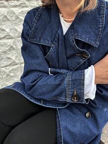 Vivie Lora Casual Loose Waist Tie Denim Jacket For Women, Long Sleeve - Blue - View 7