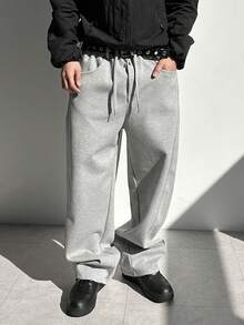 DAZY Pantalones de chándal de cintura elástica de unicolor para hombres, otoño/invierno - Gris - Ver 6