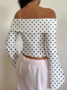SHEIN EZwear Áo bó sát tay dài hở vai đơn giản dành cho nữ, phù hợp cho mùa thu/đông - Nhiều màu - Xem 2