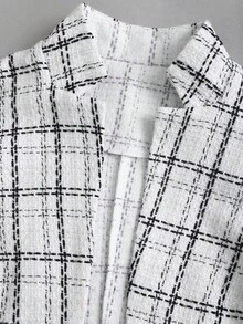 SHEIN PETITE Cardigan collet ajusté de haute qualité à carreaux noir & blanc pour femmes, automne/hiver, femmes de petite taille - Blanc - Voir 5