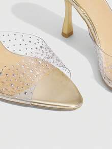 CUCCOO SZL CUCCOO Women's Fashion Rhinestone Bow TPU High Heel Sandals - Gold - View 5