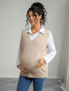 Momance 女士宽松 V 领套头毛衣背心，孕妇分层毛衣背心，适合秋冬季