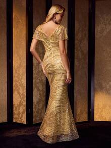 MOTF Soiréza CONTRAST SEQUIN RUFFLE DETAIL PROM DRESS - Gold - View 4