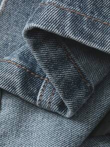 FRIFUL 女式休闲百搭牛仔套装，采用拼布羊羔绒面料 - 藍色 - 查看 8