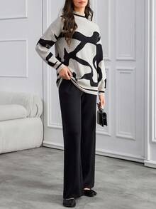 SHEIN Tall Conjunto de 2 peças de blusa e calça flare casual feminina tamanho grande para outono e inverno