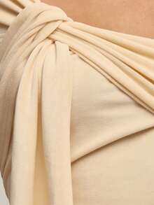 MUSERA Asymmetric Velour Drape Fitted Top Elegant Autumn Fall  Cute Sexy Gallerie Spring Summer Holiday - Beige - View 6