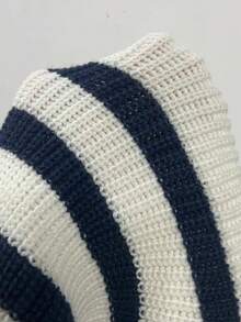 SHEIN Unity Suéter holgado y casual de mujer con rayas, manga larga de hombro caído, media cartera y cremallera, para otoño/invierno - Multicolor - Ver 8