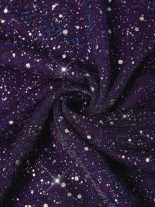 Ellevyn 女式方领荷叶边腰部 A 字长袖闪亮紫色优雅连衣裙，适合日常穿着、派对、秋冬 - 紫色 - 查看 12