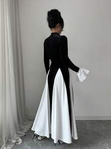 SHEIN Elenzya 女士优雅天鹅绒长裙，标准尺码，秋冬 - 黑色 - 查看 2