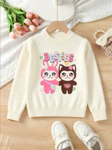 SHEIN 1pc Young Girls Long Sleeve Casual Minimalist Holiday Christmas Cute Bear Print Soft Comfortable Loose Fit Sweater, Suitable For Autumn, Winter Cute Sweaters For Kids Kids Jumper Jumper For Girls Girl Clothes Autumn And Winter Clothes Kawaii Clothes For Kids - Light Grey - View 1