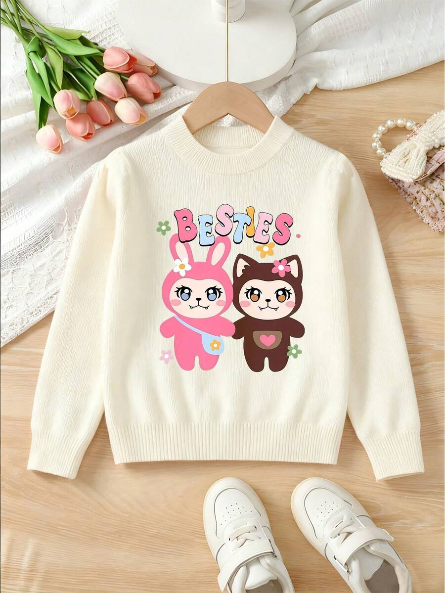 SHEIN 1pc Young Girls Long Sleeve Casual Minimalist Holiday Christmas Cute Bear Print Soft Comfortable Loose Fit Sweater, Suitable For Autumn, Winter Cute Sweaters For Kids Kids Jumper Jumper For Girls Girl Clothes Autumn And Winter Clothes Kawaii Clothes For Kids - Light Grey - View 1