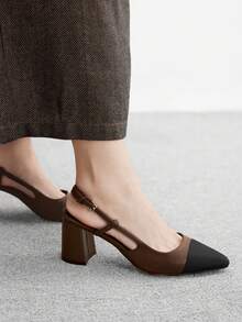 CUCCOO BIZCHIC Women's Fashionable Elegant Pointed Toe Color Block High Heels Spring Shoes - Brown - View 7
