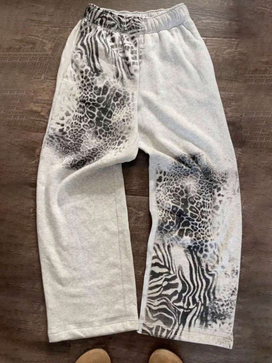 SHEIN Women's Zebra Print Elastic Waist Loose Casual Sweatpants