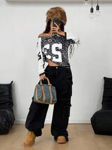 Coolane Felpa oversize con stampa a blocchi di colore alla moda per ragazze pre-adolescenti