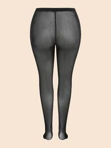 Elaquor Plus Size Women's Solid Color Mesh Pantyhose, Fashion Leggings New Year Party Black Leather Skirt See Through Skirt Black Skirts