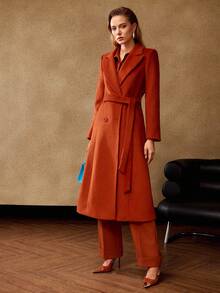 MOTF PREMIUM WOOL PEAK COLLAR DOUBLE BREASTED OVERCOAT, FALL WINTER