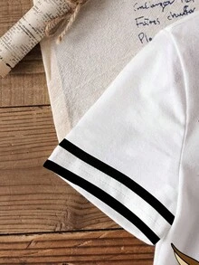 LOONEY TUNES X SHEIN 男童夏季休闲运动卡通字母图案条纹袖T恤 - 白色 - 查看 3