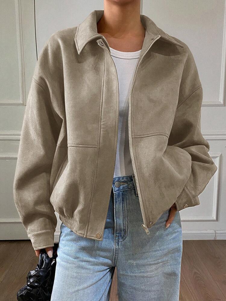 DAZY Loose Casual Brown Short Jacket Coat, Autumn/Winter - Khaki - View 3