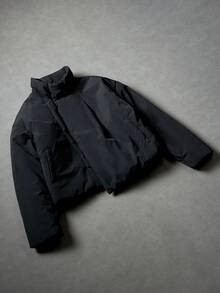 PAVTROS 男士纯色宽松拉链夹克，街头时尚，适合日常和户外搭配，送给朋友、男朋友、冬季外套的礼物 - 黑色 - 查看 4