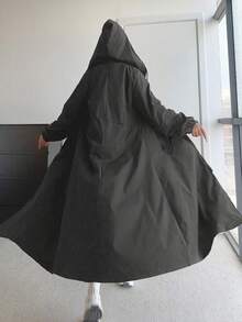 POPSWAY Áo khoác tay dài có mũ trùm đầu, túi khóa kéo phía trước cỡ lớn, có dây rút ở eo - Xám - Xem 1