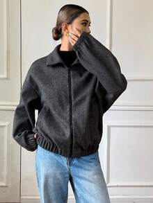 Livesso 女士宽松外套，休闲商务风，带大口袋，适合办公室穿着，秋冬季保暖内衬女式外套 - 深灰色 - 查看 6