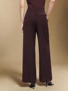 BizChic 2025 Autumn/Winter New Burgundy Side Pocket Straight Leg Pants, Elegant & Romantic Office/Business Casual Trousers, Suitable For Weddings, Parties, Performances, Daily Wear, Halloween, Christmas, National Day, New Year - Coffee Brown - View 3