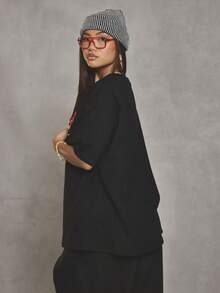 MUSERA Grafisches Oversized T-Shirt, Cool Girl, Streetstyle, Alltag, Herbst, Winter, Collegejacke, 1997 Herbst