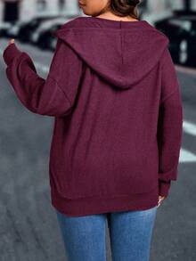 Sudadera informal de talla grande de unicolor, versátil para el otoño - Rojo violeta - Ver 2
