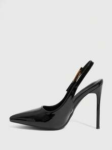 CUCCOO SZL 女士尖头细高跟鞋黑色时尚性感晚会踝带高跟鞋 - 黑色 - 查看 10