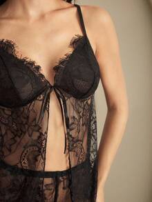 Anewsta 优雅性感的法式蕾丝女士睡衣套装 - 黑色 - 查看 3