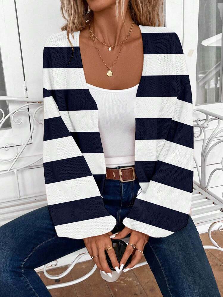 Women's Casual Contrast Stripe Cardigan In Fall/Winter