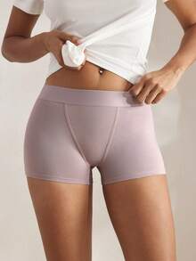 Ocili 休闲棉质简约舒适男友风短裤，带编织标志，舒适女式平角短裤，时尚秋季轻松舒适 - 紫色 - 查看 2