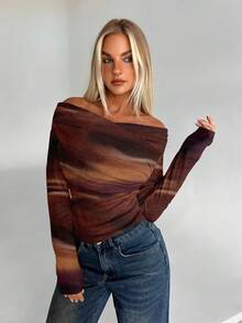 Aloruh Camiseta de manga larga con ajuste ceñido, con patrón teñido anudado simple y casual, adecuada para otoño/invierno, salidas diarias, vacaciones bohemias, festivales de música, estilo retro de dinero antiguo