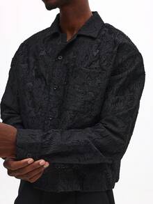 SUMWON Camisa de manga larga con textura, ajustada a la cintura, con botones y cuello, de uso casual y diario, lisa - Negro - Ver 5