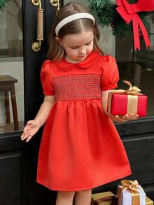 Girls' Puff Sleeve Princess Dress - Orange - View 4