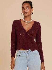 Travachic Women's Solid Color Long Sleeve Hollow Out Single Breasted Casual Knit Cardigan,Fall Women Clothes,Autumn Clothes,All White Cardigan ,Fall Outfits Women,Fall Outfits,Long Sleeve Cardigan, Commute, Minimalist, Old Money, Simple,Can Be Worn Over A T-Shirt, Oversized Cute Cardigan Sweater, Super Warm And Soft!,Long Sleeve Tops