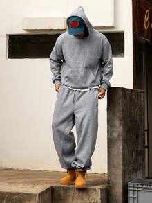 DAZY Setelan Sweatsuit Fleece Abu-abu Pria, Hoodie Musim Gugur/Dingin - Grey - View 8