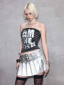 ROMWE J-Fashion Y2K Graphic Star Print Ruched Waist Cropped Camisole Top For Women - Dark Grey - View 4