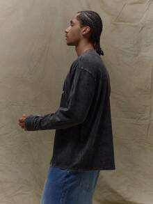 Musero Long Sleeve Washed Boxy Oversized Crewneck Graphic T-Shirt SPRING SUMMER Wardrobe - Black - View 5