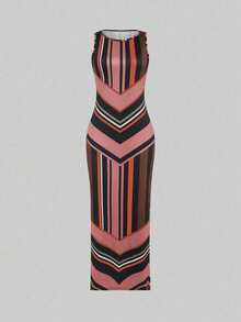 EMERY ROSE Đầm Maxi Dài Cổ Tròn Không Tay Kẻ Sọc Thường Ngày Cho Nữ Mùa Hè - Hồng - Xem 3