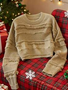 Franclia New Sexy Stylish Polka Dot Cropped Women Pullover Sweater, Autumn - Brown - View 1