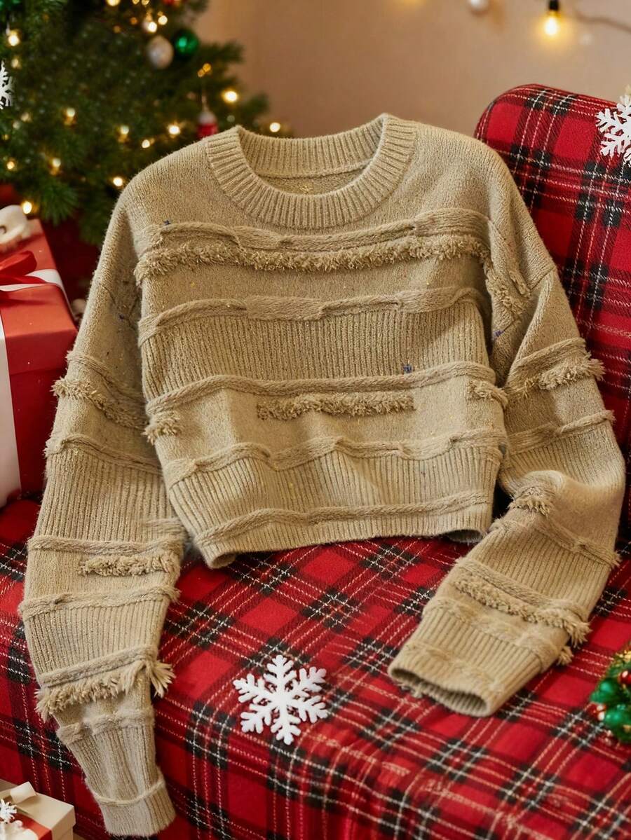 Franclia New Sexy Stylish Polka Dot Cropped Women Pullover Sweater, Autumn - Brown - View 1