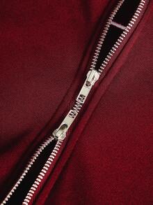 PAVTROS 男士创意文字图案刺绣金属拉链套头连帽衫，深酒红色拉链连帽衫，圣诞节礼物，长袖上衣 - 酒紅色 - 查看 4