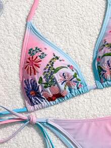 Swim Mod Bộ đồ bơi tam giác đính cườm họa tiết hoa ombre thêu mùa hè mới dành cho nữ, đồ bơi đi biển - Nhiều màu - Xem 1