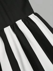 Sweetra 大码女式复古大胆前卫学院街头时尚数码印花朋克黑暗小丑魔术师黑白条纹碰撞纯色舞台夜总会主题派对酒吧长袖连衣裙，适合万圣节、返校季、节假日、情人节派对，适合姐妹聚会、正式晚会、鸡尾酒会、圣诞节、沙特国庆日 - 彩色 - 查看 6